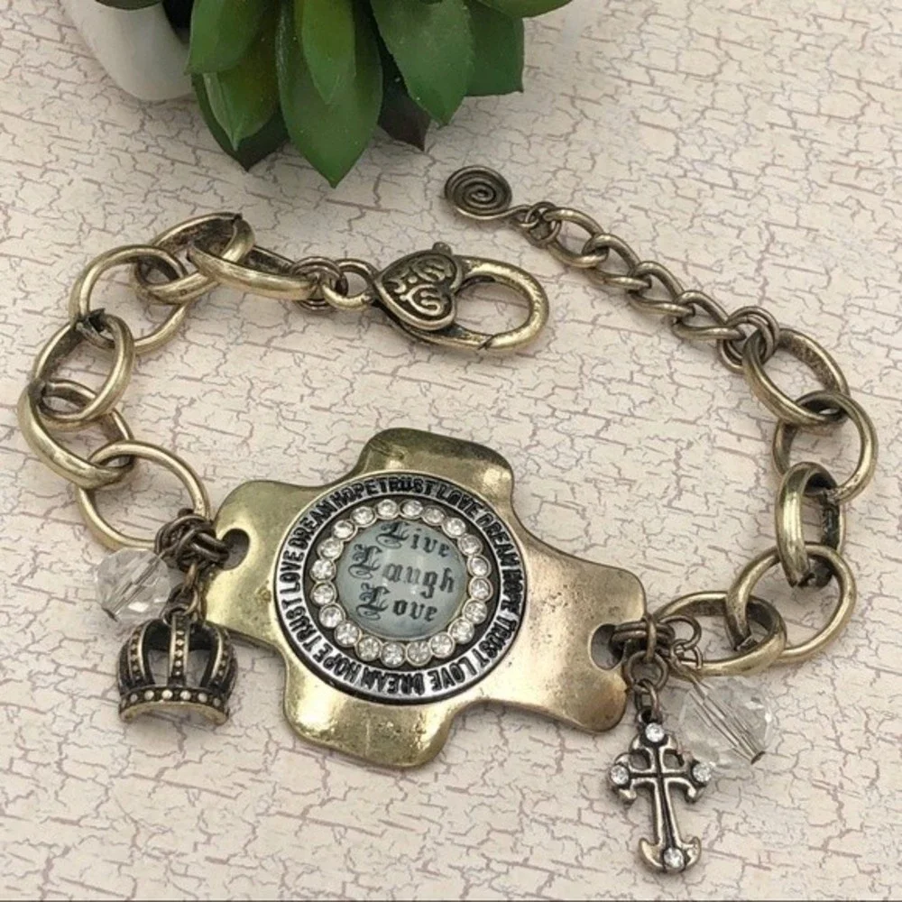 🌼 Vintage Look Gold Chain Cross Bracelet